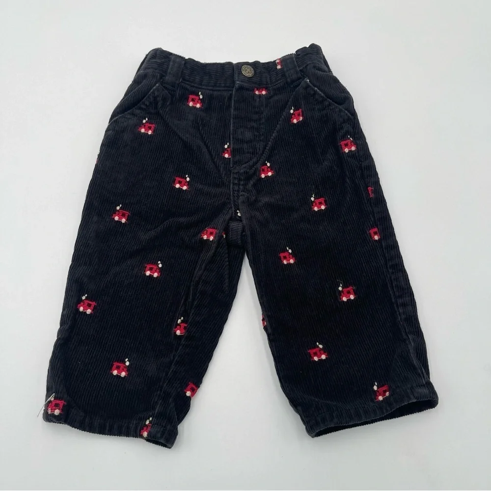 Vtg Oshkosh Toddler Boys Size 12 mos Black Corduroy Train Pants w/Sweater Vest